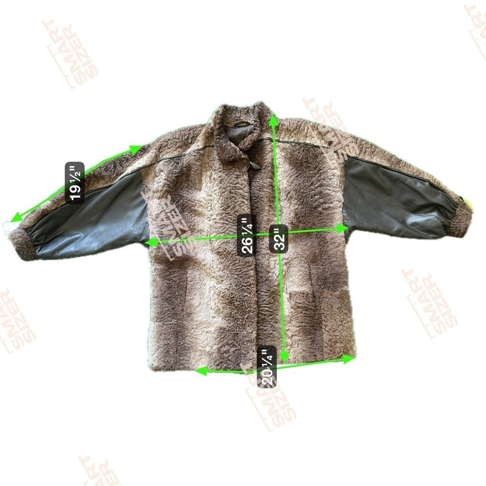 Vintage Persian Lamb Fur Coat XL Leather Sleeves Brown Jacket Outerwear - Picture 3 of 6